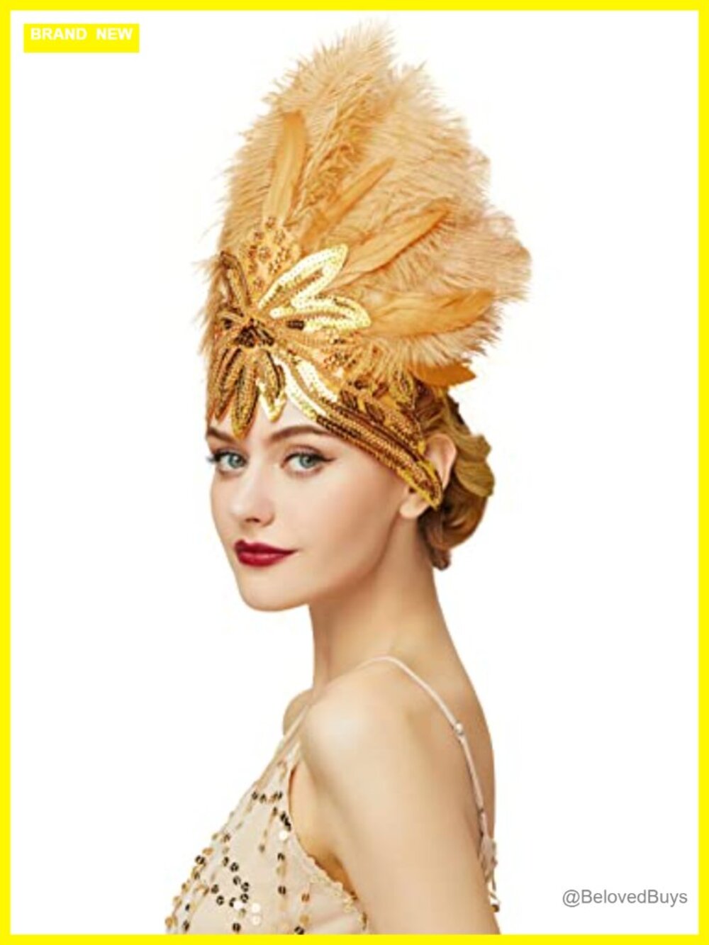 Ostrich Feather Headband Crystal Rhinestone 1920s Flapper Showgirl